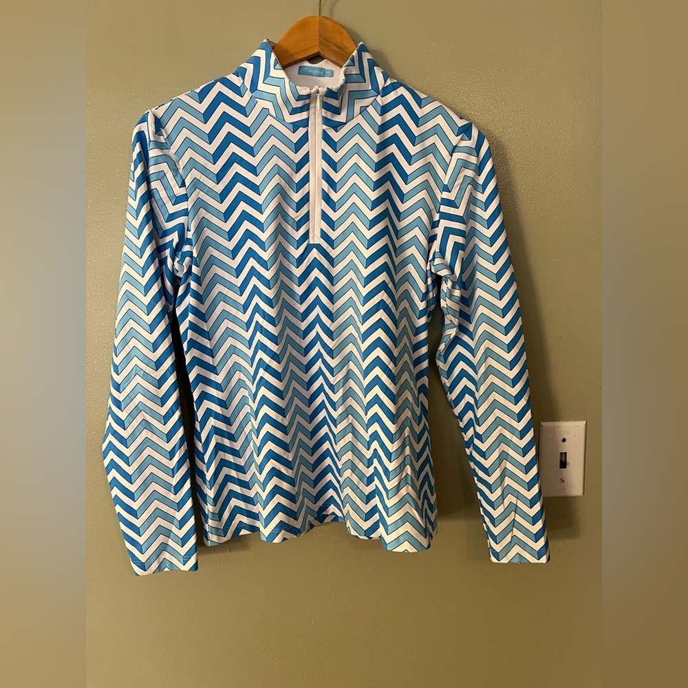 J McLoughlin Blue and White Chevron Long Sleeve Top 1/3 Zip Nylon M